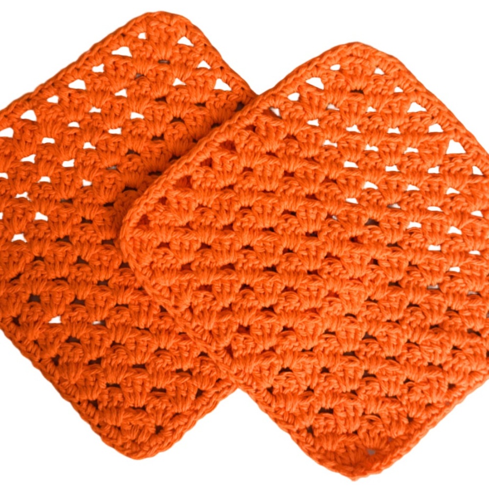 Crochet Washcloths Dishcloths, Set of 2, 100% Cotton, Traditional Granny Stitch